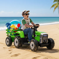 Garvee Ride - P Series: 12V Electric Tractor & Trailer for Kids, 3-6 Yrs - With RC - Green / 35W