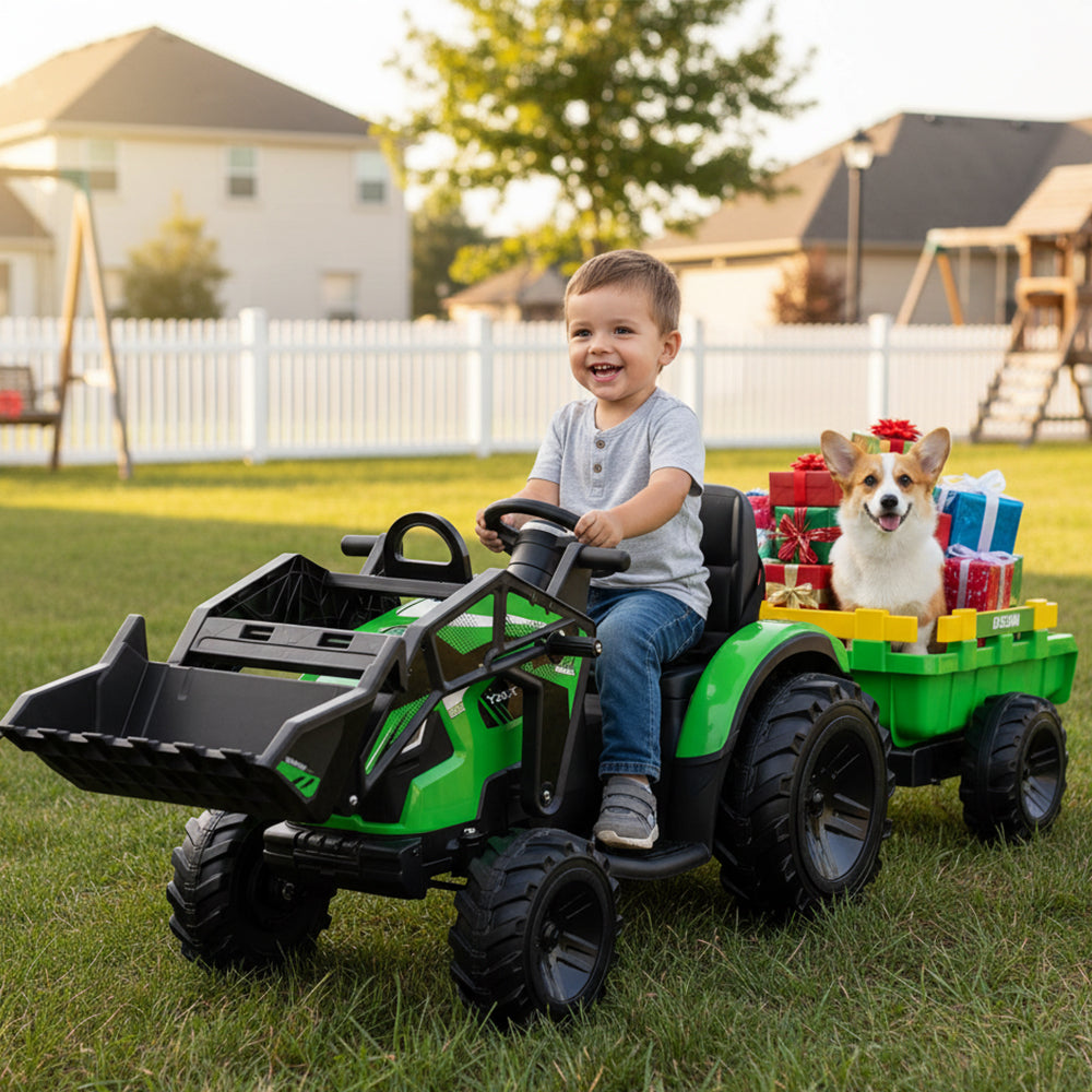 Garvee 3-in-1 Ride-On Tractor For Kid Age 3+,max 66 lbs, 24V Electric, Excavator & Bulldozer, Remote Control, LED, Music, USB/Bluetooth