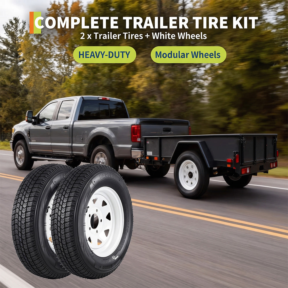 Garvee ST175/80D13 Trailer Tire and Wheel Assembly, Heavy-Duty Load Range C 6PR, 5 Lug White Modular Wheel, 13 Inch Tires for Utility and Boat Trailers, Set of 2