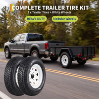 Garvee ST175/80D13 Trailer Tire and Wheel Assembly, Heavy-Duty Load Range C 6PR, 5 Lug White Modular Wheel, 13 Inch Tires for Utility and Boat Trailers, Set of 2