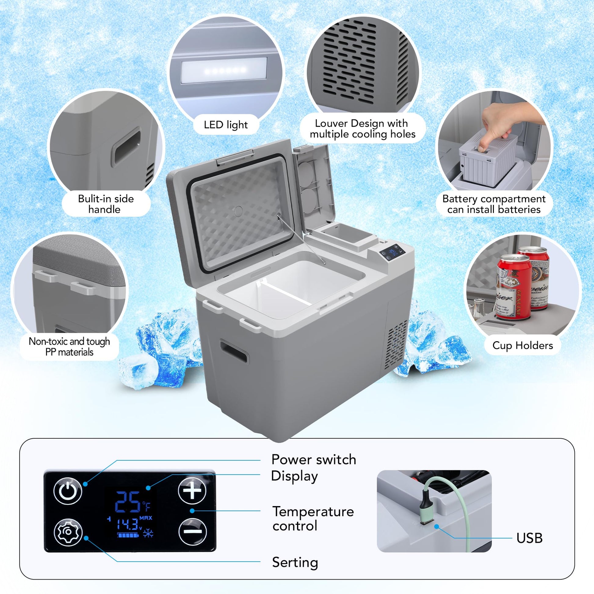 32QT Car Refrigerator with Fast Freeze, 12/24V DC for Travel