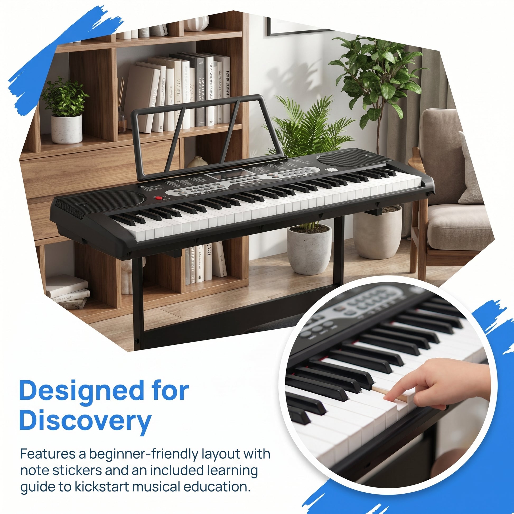 Garvee 61-Key Electric Keyboard Piano + 200 Timbres & Rhythms + Record Playback + Detachable Microphone + Portable + Suitable for Beginners & Kids