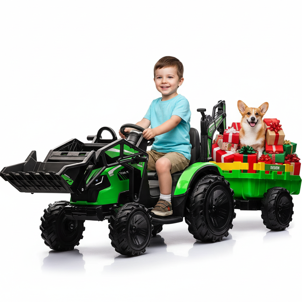 Garvee 3-in-1 Ride-On Tractor For Kid Age 3+,max 66 lbs, 24V Electric, Excavator & Bulldozer, Remote Control, LED, Music, USB/Bluetooth