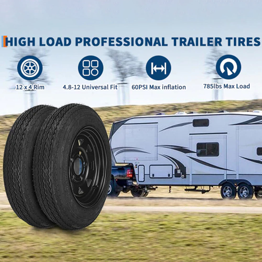 Garvee 2-Pack Trailer Tire On Rim 4.80-12 5 Lug Utility Trailer Tires 12In Black