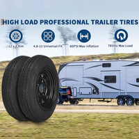 Garvee 2-Pack Trailer Tire On Rim 4.80-12 5 Lug Utility Trailer Tires 12In Black