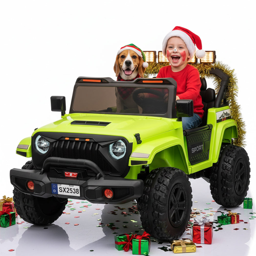 Garvee Ride - P Series: 24V Electric Ride On Car for Kids 4WD 2-Seater Extendable Body Anti-Slip Tires LED Lights Parental Remote Ages 3-8 Outdoor Adventure