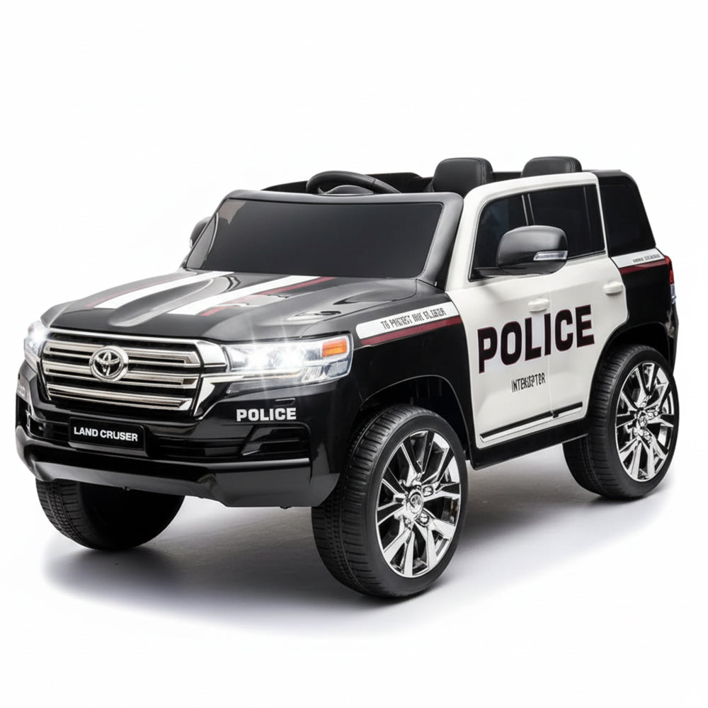 Garvee Ride - P Series: 12V Toyota Land Cruiser Kids' Car: Remote, LED, 3 Speeds, Dual 45W Motors, USB Music, Seat Belt, CPC & ASTM Approved - Black and White