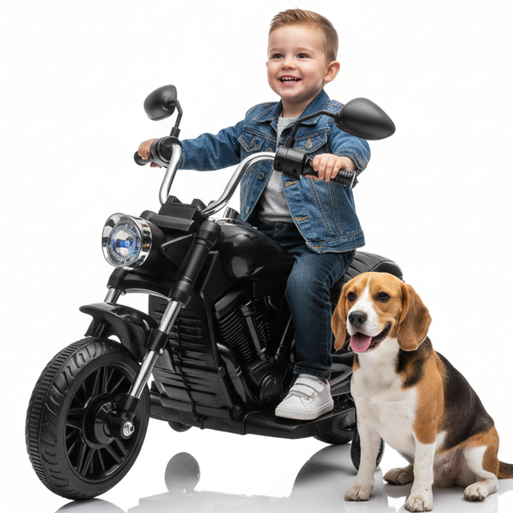 Garvee Ride - P Series: 12V Electric Motorcycle for Kids, 3-Wheel Ride-On Toy with Detachable Training Wheels, Black, Toddler Outdoor Fun