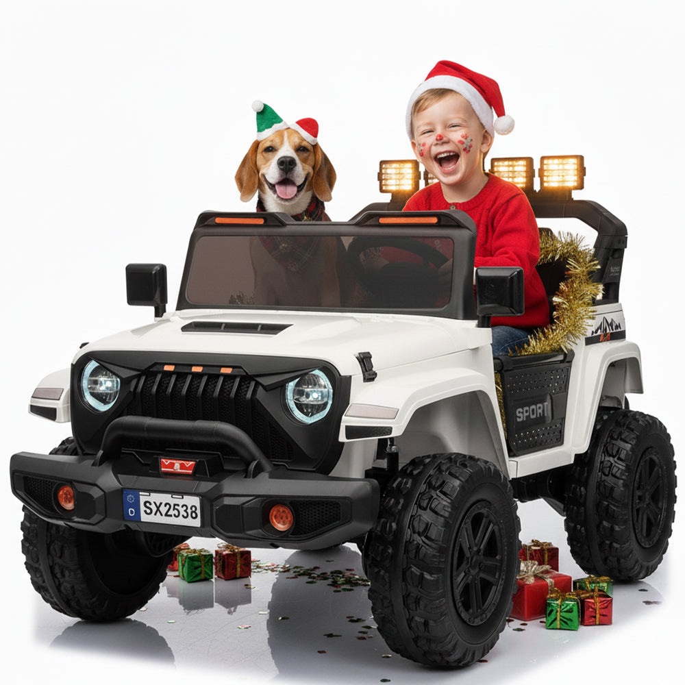 Garvee Ride - P Series: 24V Ride On Car, 4WD 2 Seater Kids' Electric Vehicle Truck with Remote Control, Adjustable Footwell Ride On Truck, 3 Speeds, Led Lights, Bluetooth, White
