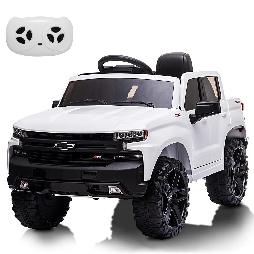 Garvee Ride - P Series: 12V Ride on Car with Remote Control, Battery Powered Licensed Chevrolet Silverado GMC Kids Ride On Truck, Toddler Electric Vehicles Toys,Music,FM,Bluetooth, Spring Suspension, LED Light - White
