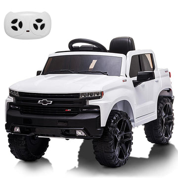 Garvee Ride - P Series: 12V Ride on Car with Remote Control, Battery Powered Licensed Chevrolet Silverado GMC Kids Ride On Truck, Toddler Electric Vehicles Toys,Music,FM,Bluetooth, Spring Suspension, LED Light - White