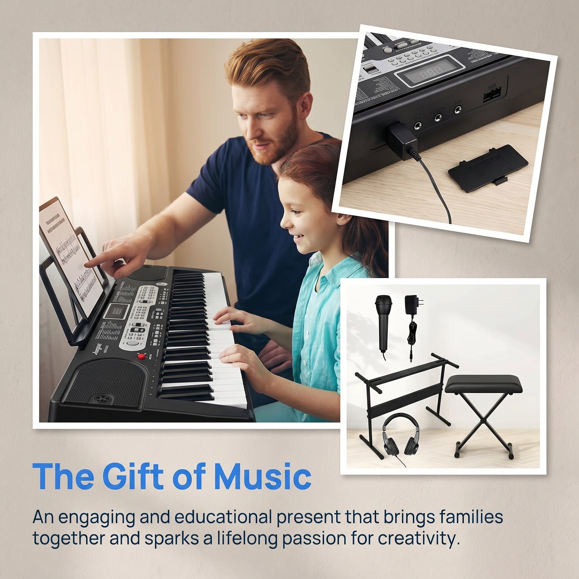 Garvee 61-Key Electric Keyboard Piano + 200 Timbres & Rhythms + Record Playback + Detachable Microphone + Portable + Suitable for Beginners & Kids