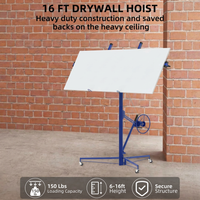 Garvee 16FT Heavy Duty Drywall Lift - 150LBS Sheetrock Panel Hoist - 360° Adjustable Telescopic Arm - 3 Lockable Wheels - Collapsible Jack for Ceiling & Wall Installation - Blue