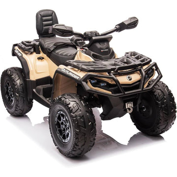 Garvee Ride - P Series: 2 Seater Ride On Car 24V 4WD Electric ATV, Leather Seats, Safety Belt, Bluetooth, Adjustable Speed, Yellow, Outdoor Adventure - Brown