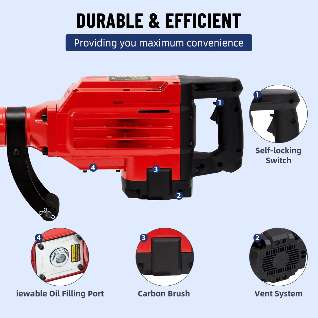 1700W Demolition Jack hammer 1700 BPM,3 Bits, w/Case & Gloves - GARVEE