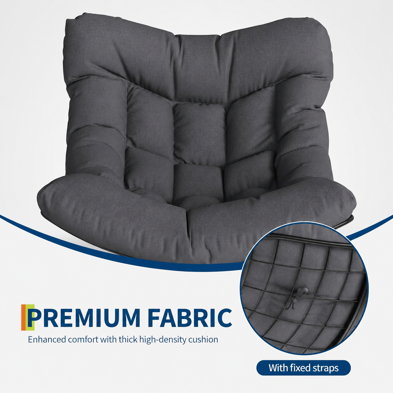 Garvee Papasan Rocking Chair with Footrest, 400 lbs Indoor Outdoor Lounge Rocker with Thick Cushion & Ottoman for Patio, Balcony, Porch & Bedroom, Dark Gray