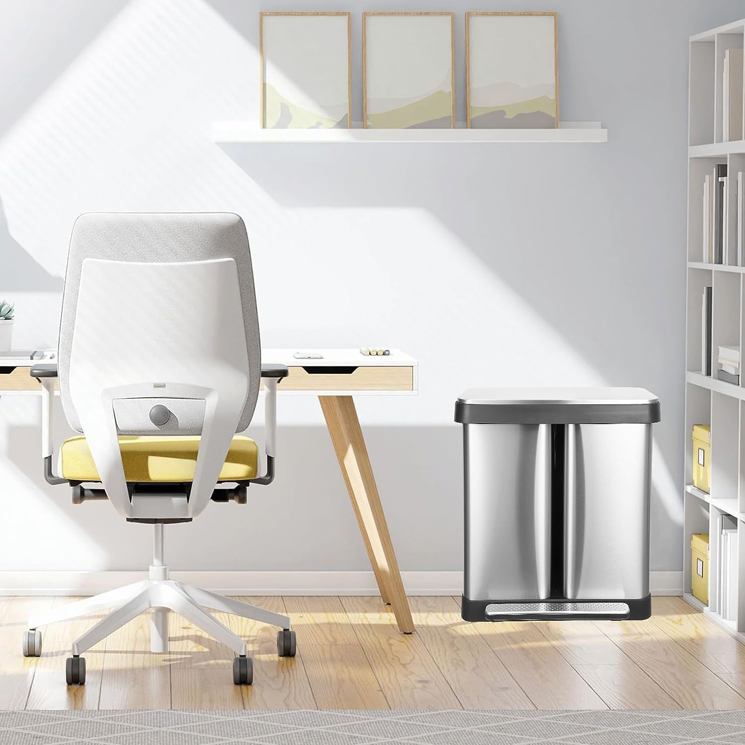 Garvee 66L/8+9.5 Gal Dual Trash Can, Stainless Steel Garbage Can, Steel Pedal Recycle Bin with Lid and Inner Buckets, Hands-Free Kitchen Trash Can