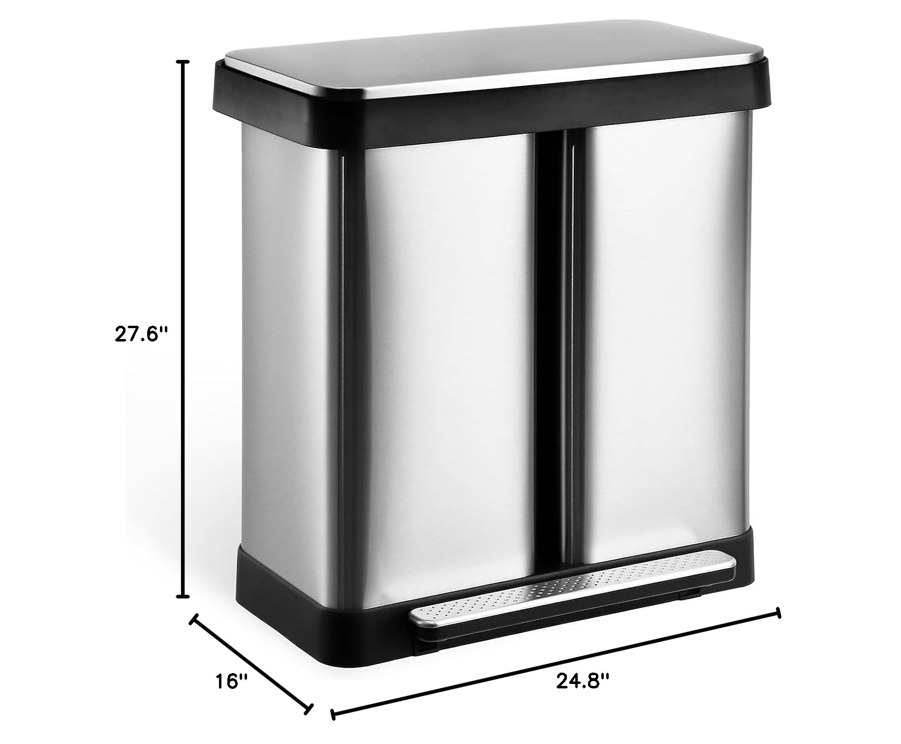 Garvee 66L/8+9.5 Gal Dual Trash Can, Stainless Steel Garbage Can, Steel Pedal Recycle Bin with Lid and Inner Buckets, Hands-Free Kitchen Trash Can