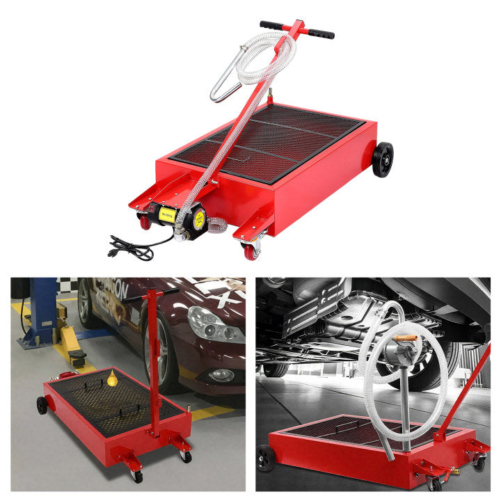 Garvee 20 Gallon Electric Oil Drain Pan with 110V Pump & 8 Ft Hose, Low Profile & T Folding Handle Oil Drain Cart for Truck Cars SUVs