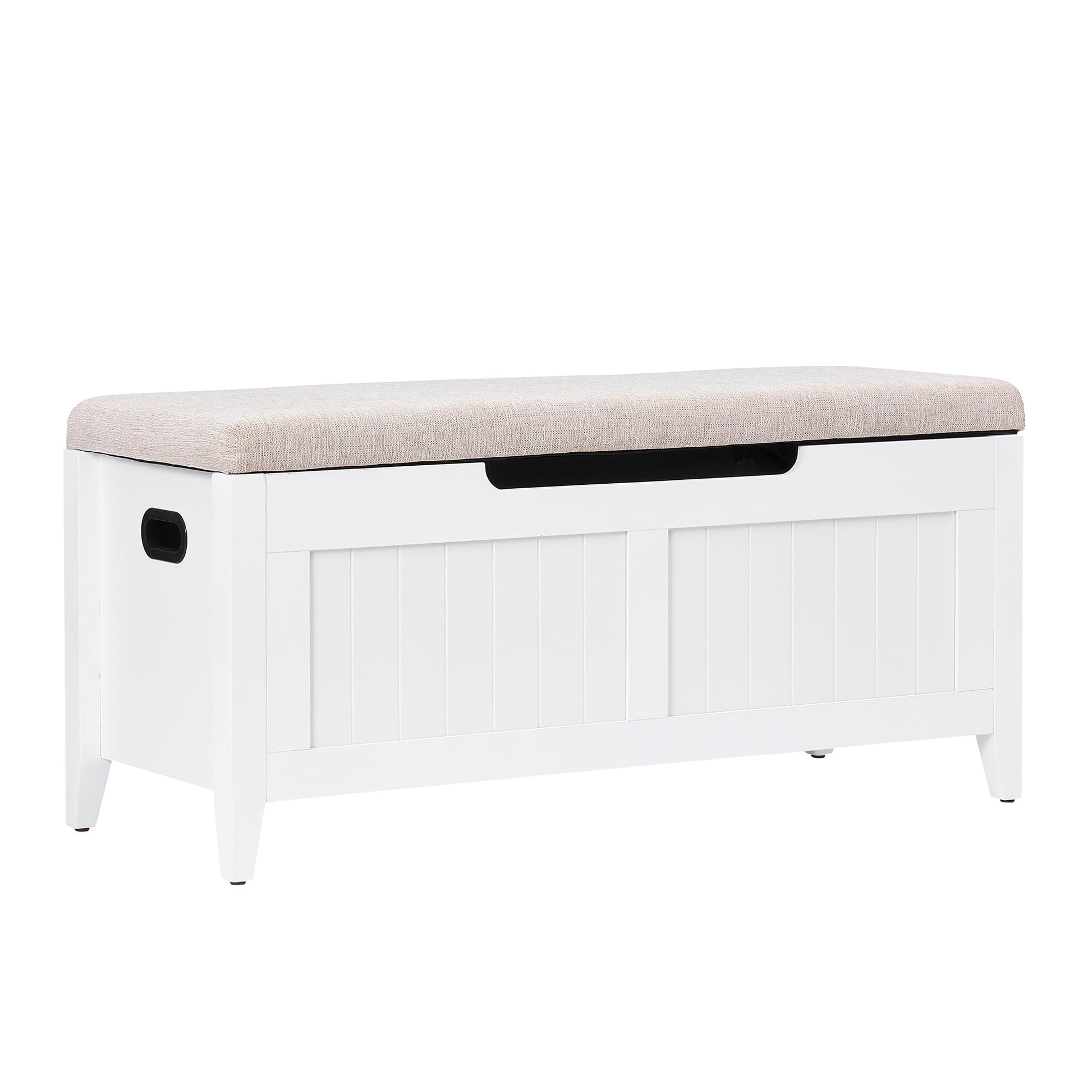 Garvee Storage Chest with Flip-Top, Upholstered Bench, 2 Safety Hinges, Wooden Construction, 39.4 x 15.7 x 18.1 Inches, White, Entryway, Bedroom, Living Room