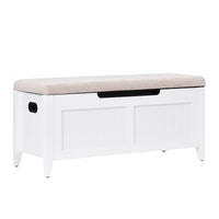 Garvee Storage Chest with Flip-Top, Upholstered Bench, 2 Safety Hinges, Wooden Construction, 39.4 x 15.7 x 18.1 Inches, White, Entryway, Bedroom, Living Room