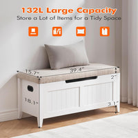Garvee Storage Chest with Flip-Top, Upholstered Bench, 2 Safety Hinges, Wooden Construction, 39.4 x 15.7 x 18.1 Inches, White, Entryway, Bedroom, Living Room