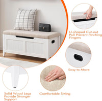 Garvee Storage Chest with Flip-Top, Upholstered Bench, 2 Safety Hinges, Wooden Construction, 39.4 x 15.7 x 18.1 Inches, White, Entryway, Bedroom, Living Room