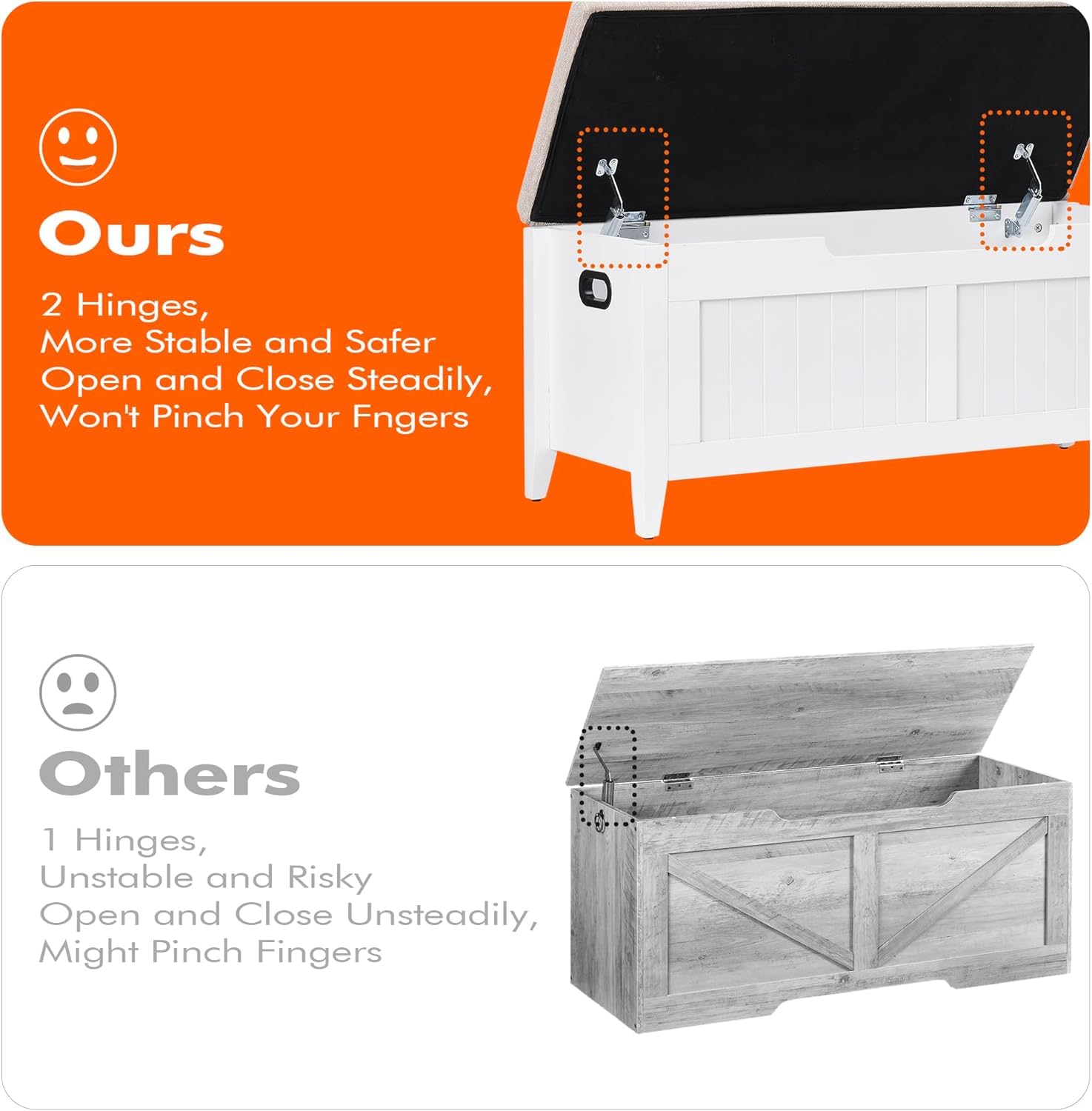 Garvee Storage Chest with Flip-Top, Upholstered Bench, 2 Safety Hinges, Wooden Construction, 39.4 x 15.7 x 18.1 Inches, White, Entryway, Bedroom, Living Room