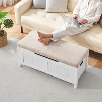 Garvee Storage Chest with Flip-Top, Upholstered Bench, 2 Safety Hinges, Wooden Construction, 39.4 x 15.7 x 18.1 Inches, White, Entryway, Bedroom, Living Room