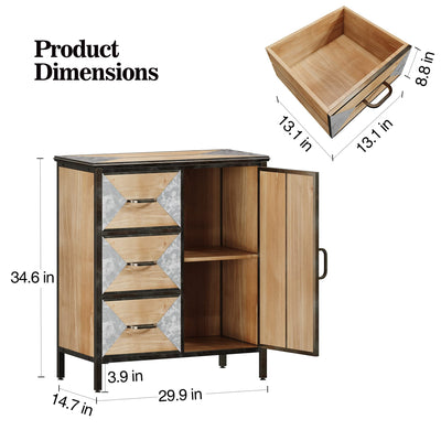 GARVEE Wooden Storage Metal Legs Cabinet Accent Cabinet with 3 Drawers and Door