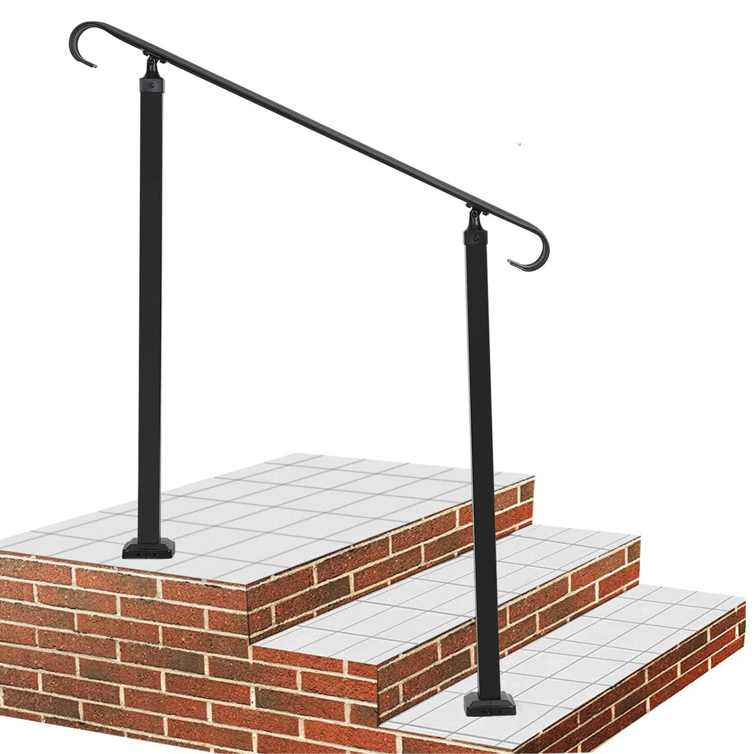 Outdoor Steps Handrail, Fits 1-3 Steps, Matte Wrought Iron