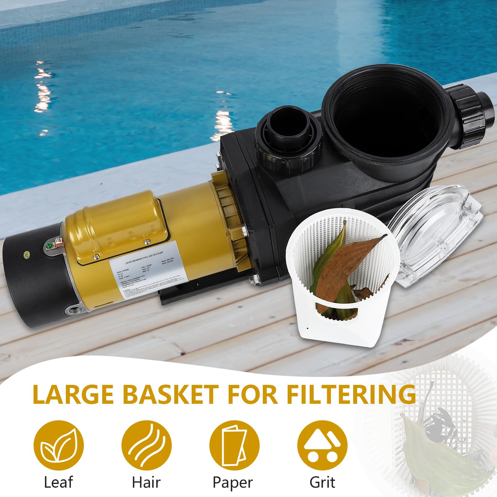 Garvee 3HP Swimming Pool Pump Dual voltage pump In/Above Ground Water Pump, 115V/230V 8896GPH & High Flow, Powerful Primming Swimming Pool Pumps with Filter Basket, Low Noise for Family