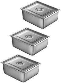 6 Inch Stainless Steel Food Pan 3-Pack with Lid for Storage