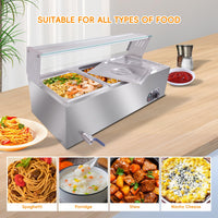 Commercial Food Warmer, 120 Qt Electric Bain Marie with 6 Inch Deep Pans,Steam Table with Tempered Glass Cover, 1500W Countertop Stainless Steel Buffet Bain Marie 86-185°F Temp Control