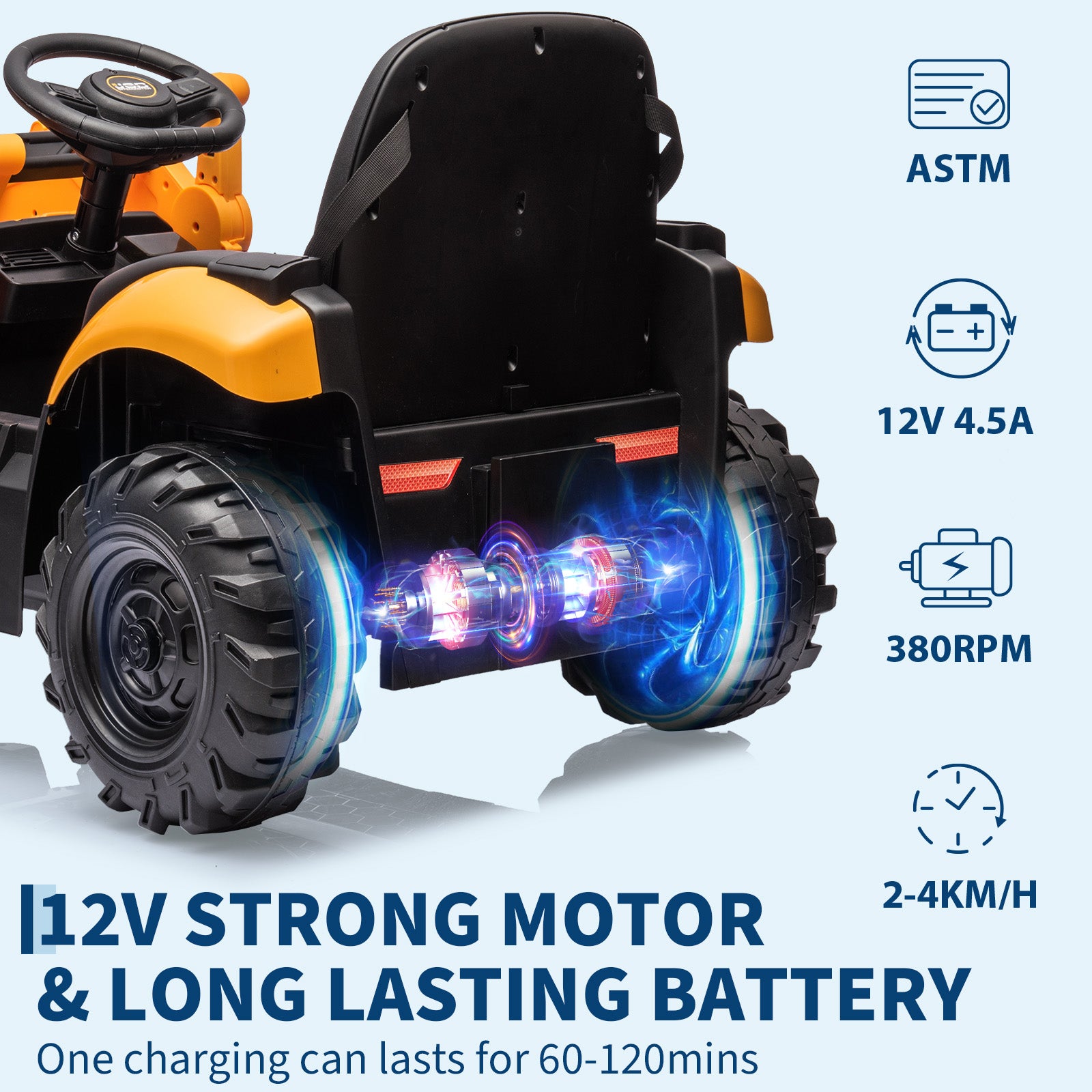 Garvee Ride - P Series: 4-in-1 Ride-On Tractor for Kids: Excavator, Bulldozer, Removable Tent, 12V Battery, Remote Control, Front Loader, Horn, EVA Tires - Yellow