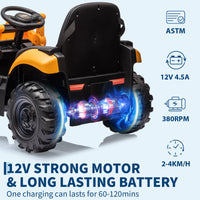 Garvee Ride - P Series: 4-in-1 Ride-On Tractor for Kids: Excavator, Bulldozer, Removable Tent, 12V Battery, Remote Control, Front Loader, Horn, EVA Tires - Yellow