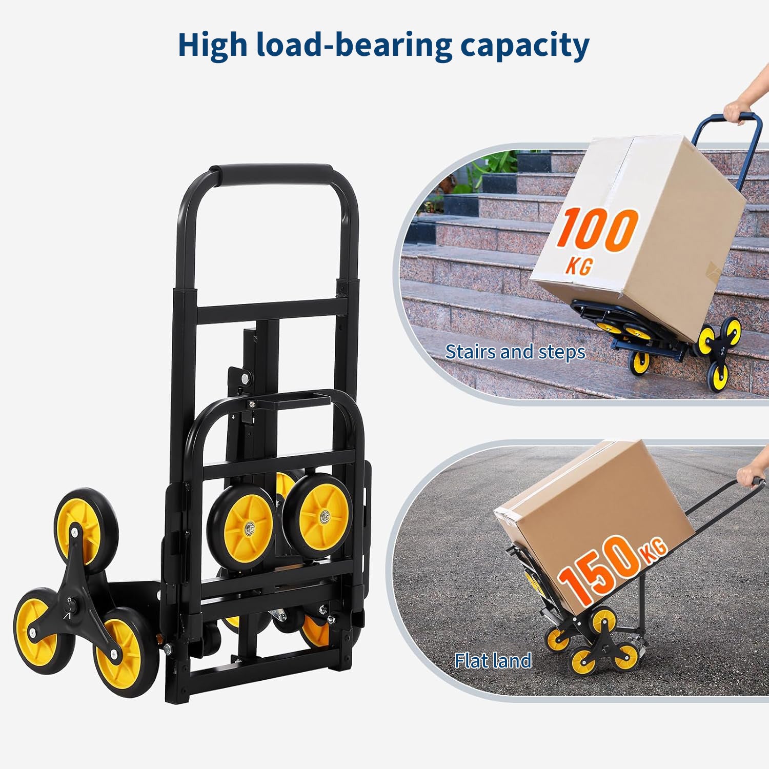 Garvee Carry Cart, Stairs, Foldable, Lightweight, Hand Truck, Dolly, 10 Wheels, Load Capacity 330.7 lbs (150 kg), Includes Auxiliary Wheels, Silent, Cargo Transportation, Commercial Use