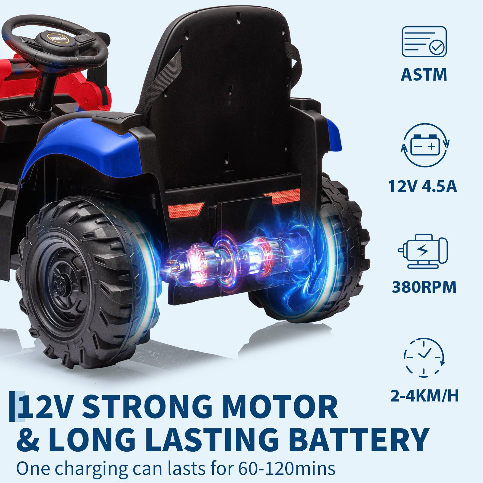 Garvee Ride - P Series: 4-in-1 Ride-On Tractor for Kids: Excavator, Bulldozer, Removable Tent, 12V Battery, Remote Control, Front Loader, Horn, EVA Tires - Red