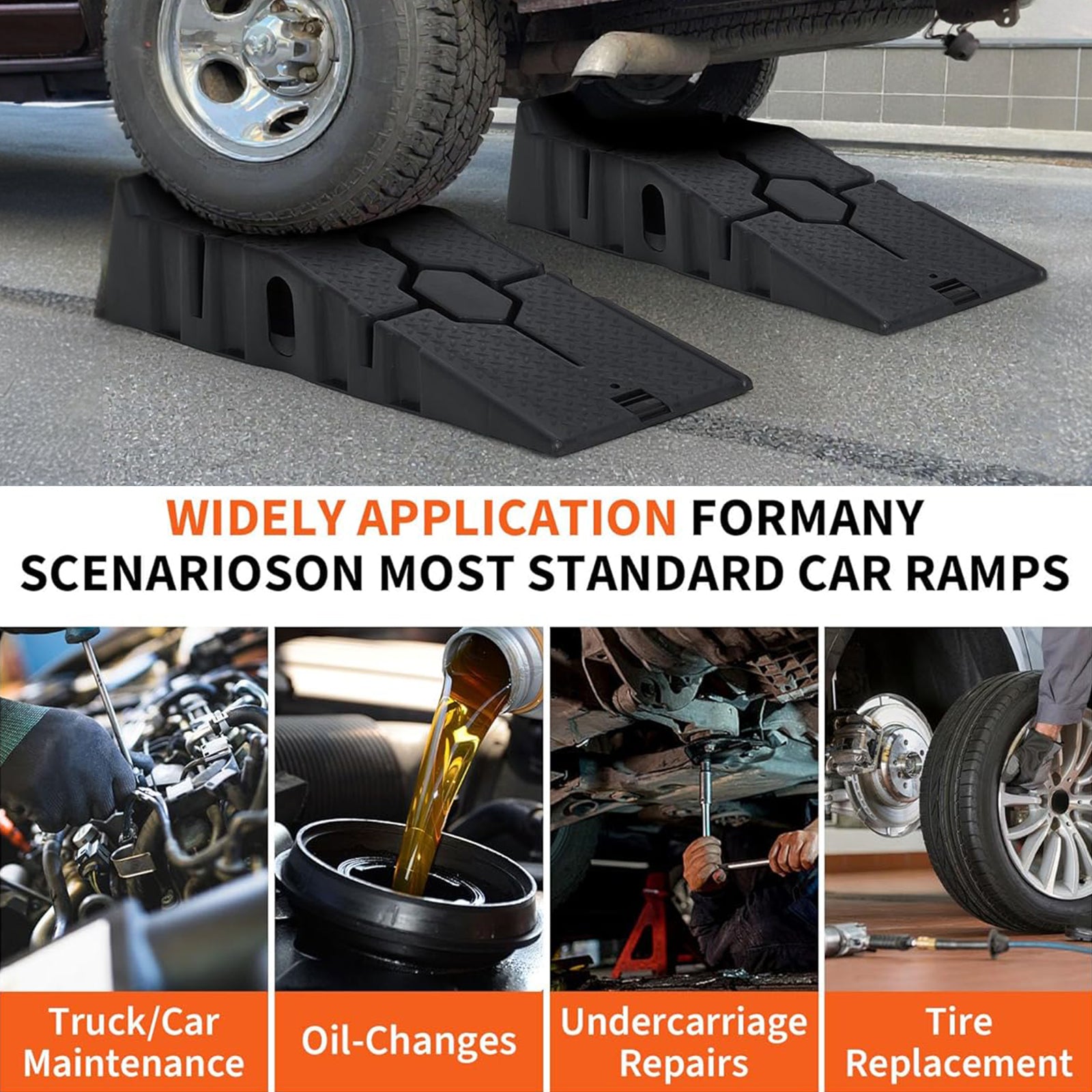 Garvee Plastic Car Service Ramps 2-Pack - 6.7" Low Profile 12,000LB Capacity Heavy Duty w/Anti-Slip Base for Home Garage