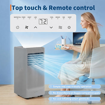 Garvee 8000 BTU Portable Air Conditioner with Cooling, Dehumidifier, Fan 3-IN-1 Indoor AC, Sleep Mode, 24H Timer, 2 Wind Speeds, Portable AC with Remote Control for Home Garage Offices