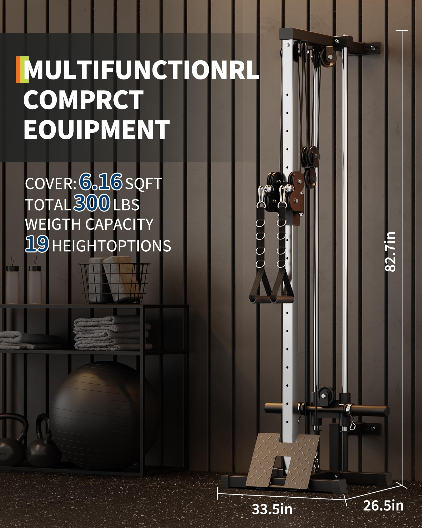 Garvee Wall Mounted Dual Pulley Cable Crossover Machine for Home Gym – 18 Adjustable Positions, 400LB Capacity, Heavy Duty Functional Trainer, Space-Saving Strength Training Equipment for Upper Body & Lat Pulldown, Black