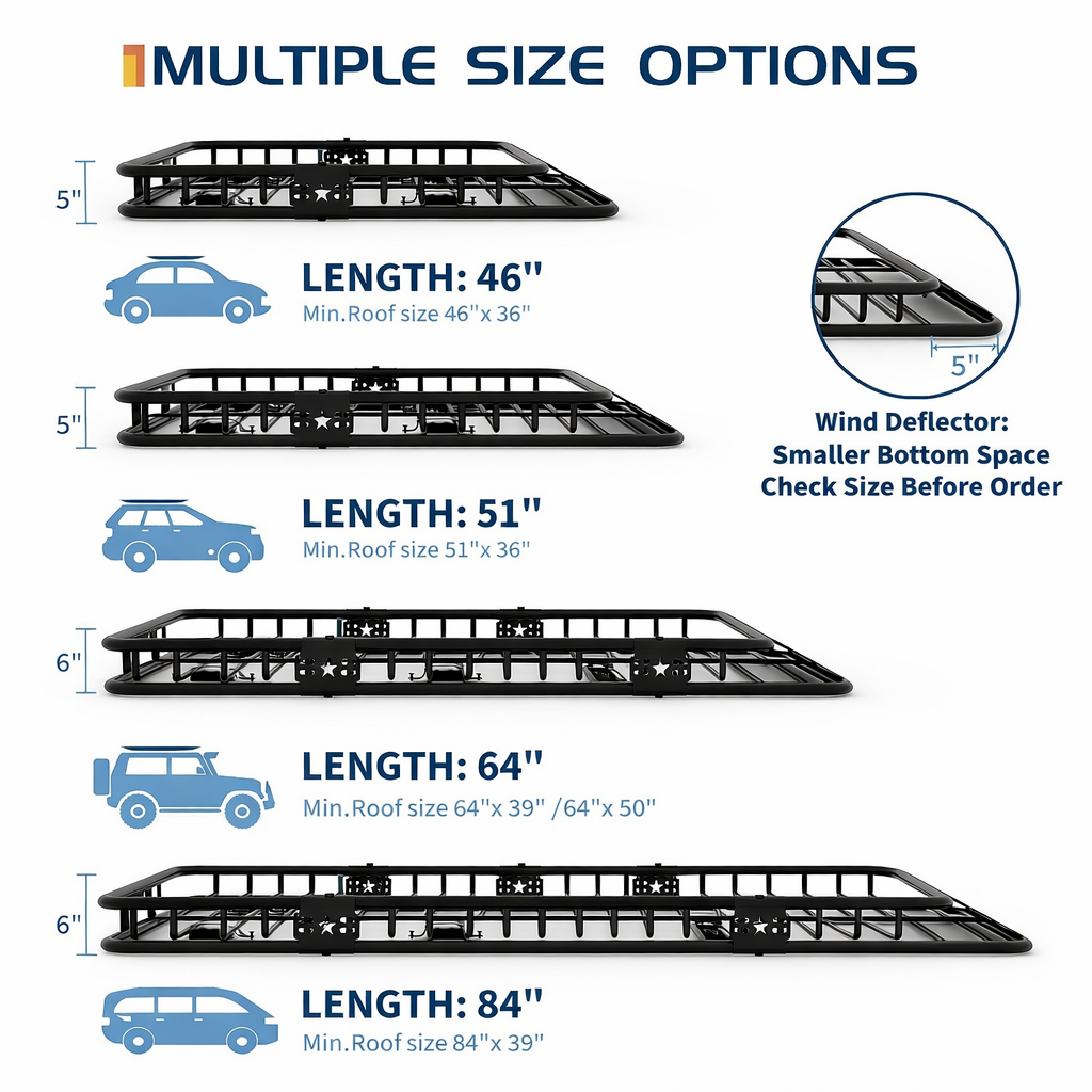Garvee 64"x 39"x 6" Roof Rack Basket Rooftop Cargo Carrier with Extension Black Car Top Luggage Holder Universal for SUV Cars