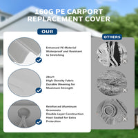 Garvee 13'x20' 160G Heavy-Duty Carport Replacement Cover Waterproof UV Protected for Garage Tent Shelter Outdoor White (Frame Not Included)