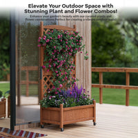 Garvee 2 PC 29.5" X 13" X 60" Wood Planter Box With Trellis For Planter & Flower, Raised Garden Bed With Wheels, Standing Vertical Horticulture Trellis Planter With Drainage Holes for Patio Garden