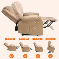 Garvee PU Leather Power Lift Recliner Chair with Massage and Heat, 8-Point Vibration, Adjustable Back and Leg Support, Electric Lift Chair Designed for Mobility Aid Elderly Relaxation, Tan