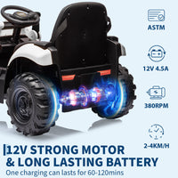 Garvee Ride - P Series: 4-in-1 Ride-On Tractor for Kids: Excavator, Bulldozer, Removable Tent, 12V Battery, Remote Control, Front Loader, Horn, EVA Tires - White