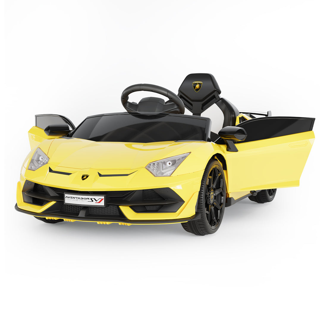 Garvee Ride P Series 12V Electric Ride-On Car for Kids | Licensed Lamborghini Battery-Powered Sports Car with Remote Control, 2 Speeds, Sound System, LED Headlights, Hydraulic Doors - Yellow