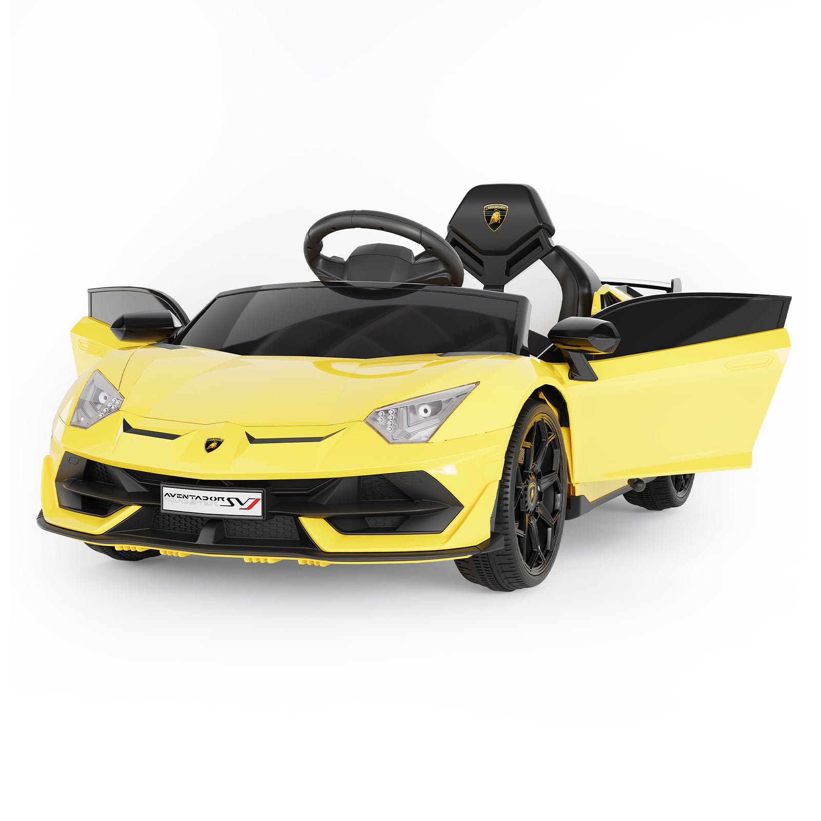 Garvee Ride P Series 12V Electric Ride-On Car for Kids | Licensed Lamborghini Battery-Powered Sports Car with Remote Control, 2 Speeds, Sound System, LED Headlights, Hydraulic Doors - Yellow