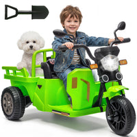 Garvee Ride P Series 3-Wheels Electric Tricycle w/Trailer, 12V Battery Powered Kids Motorcycle with Sand Shovel, 2x55W Motors, Bluetooth, Music, Headlight, Ride on Motorcycle for Kids Toddlers, Gift for Boys Girls, Green
