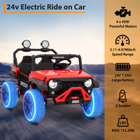 Garvee Ride P Series 24V Kids Toddler Ride On Truck 4WD 3 Speeds Large 7AH Battery Bluetooth MP3 Parent Safety Brake Red Outdoor Play - Red